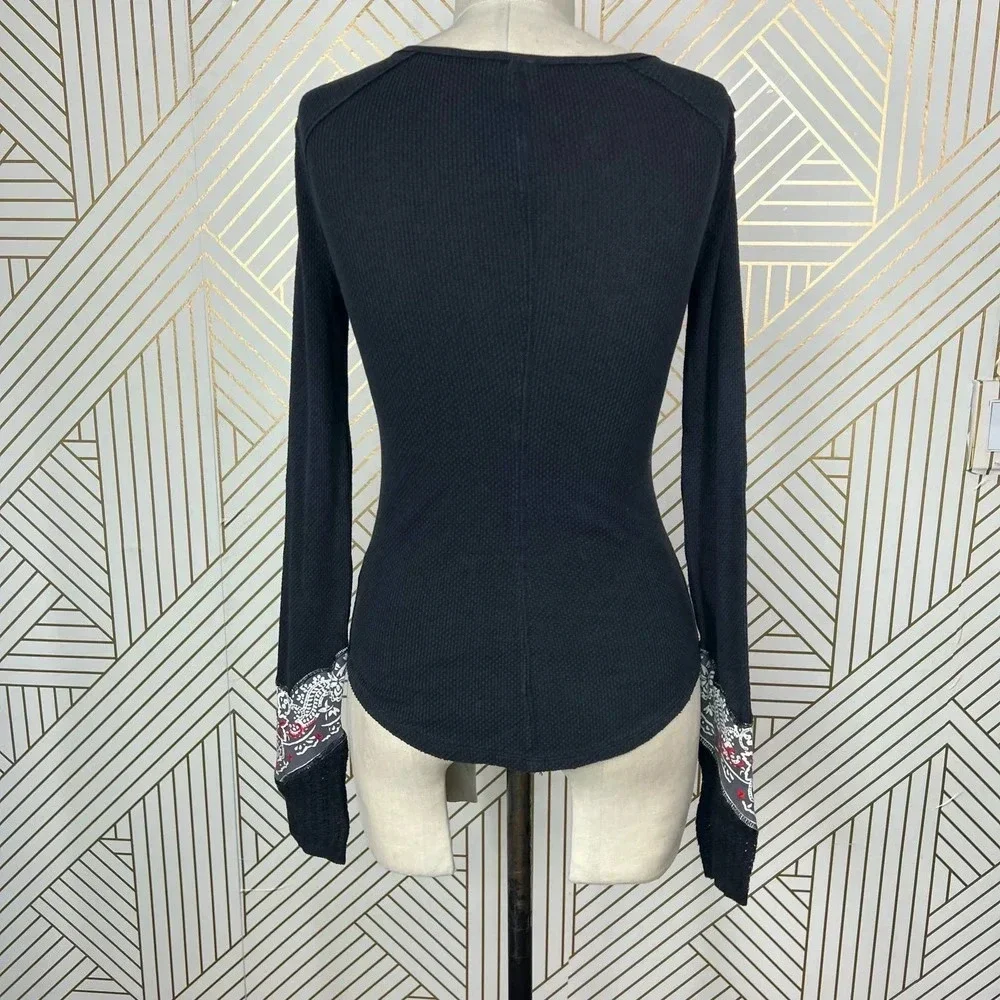 Free People Bandana Cuff Thermal‎ Top in Black Size US XS